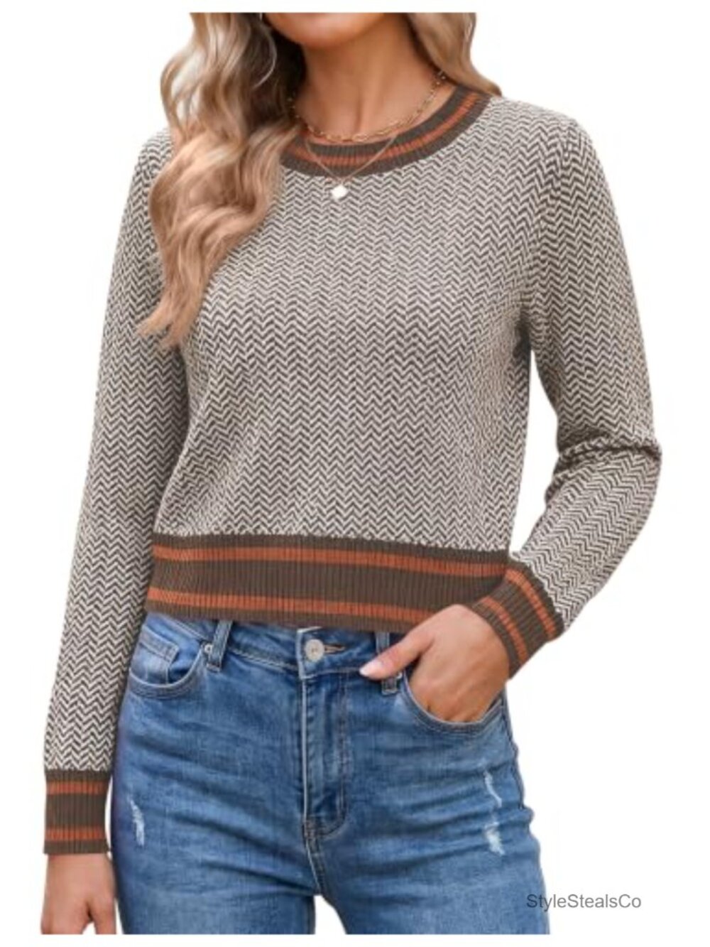 Cropped Crewneck Long Sleeve Knit Pullover Sweater Lightweight